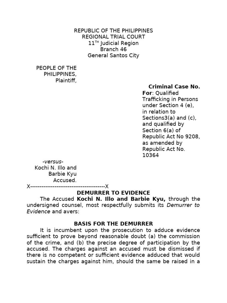Demurrer To Evidence and Exhibit E | PDF | Burden Of Proof (Law ...