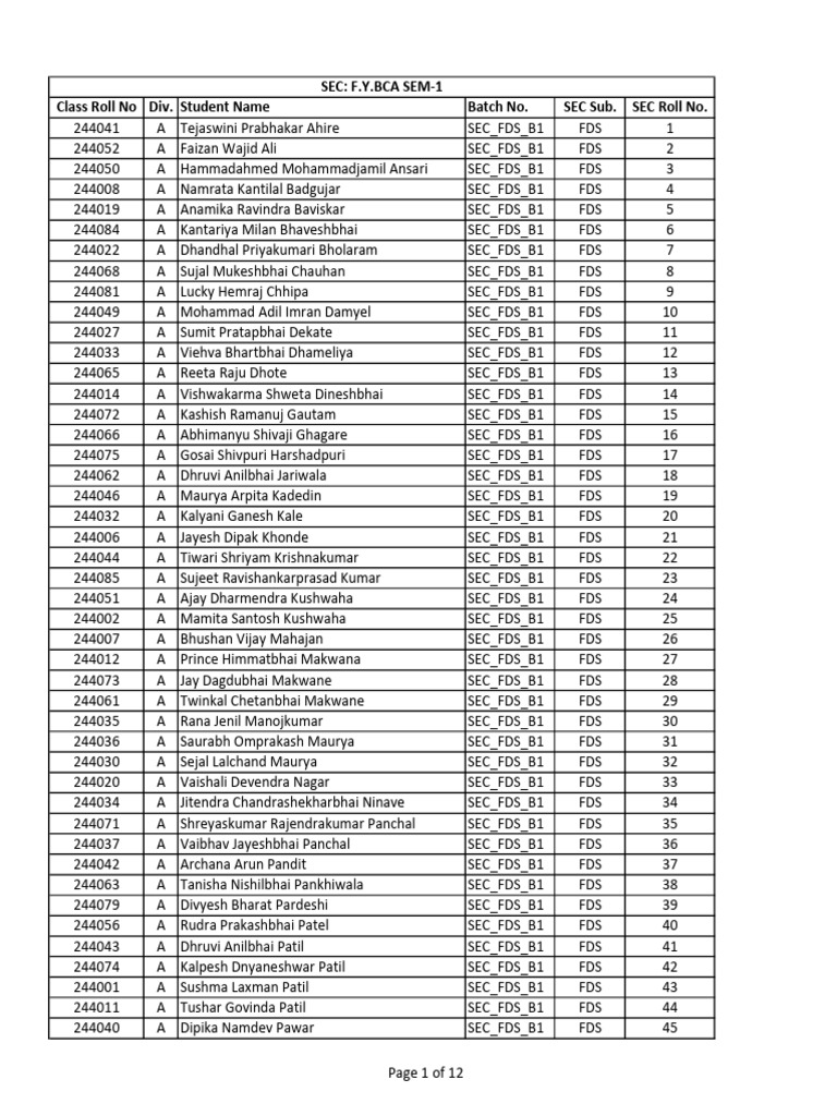 Fy Bca Sec Selection | PDF