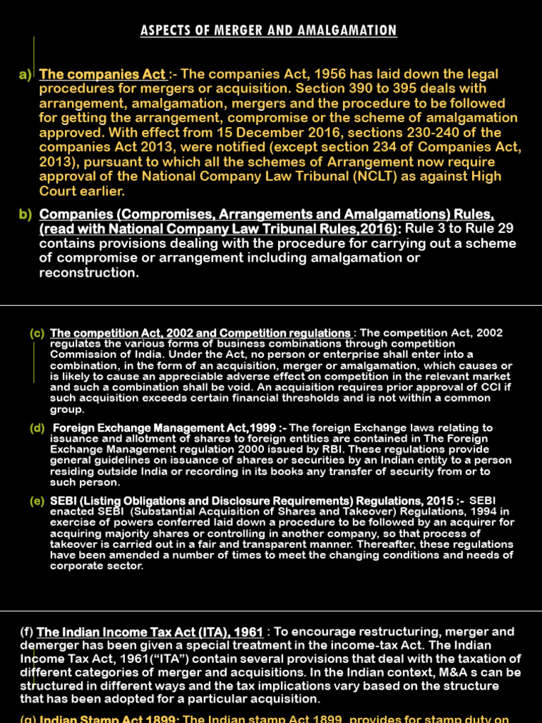Legal Framework for Mergers in India | PDF | Mergers And Acquisitions ...