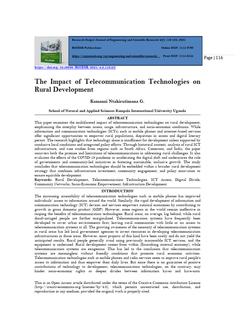 Telecommunication's Role in Rural Development | PDF | Information And ...
