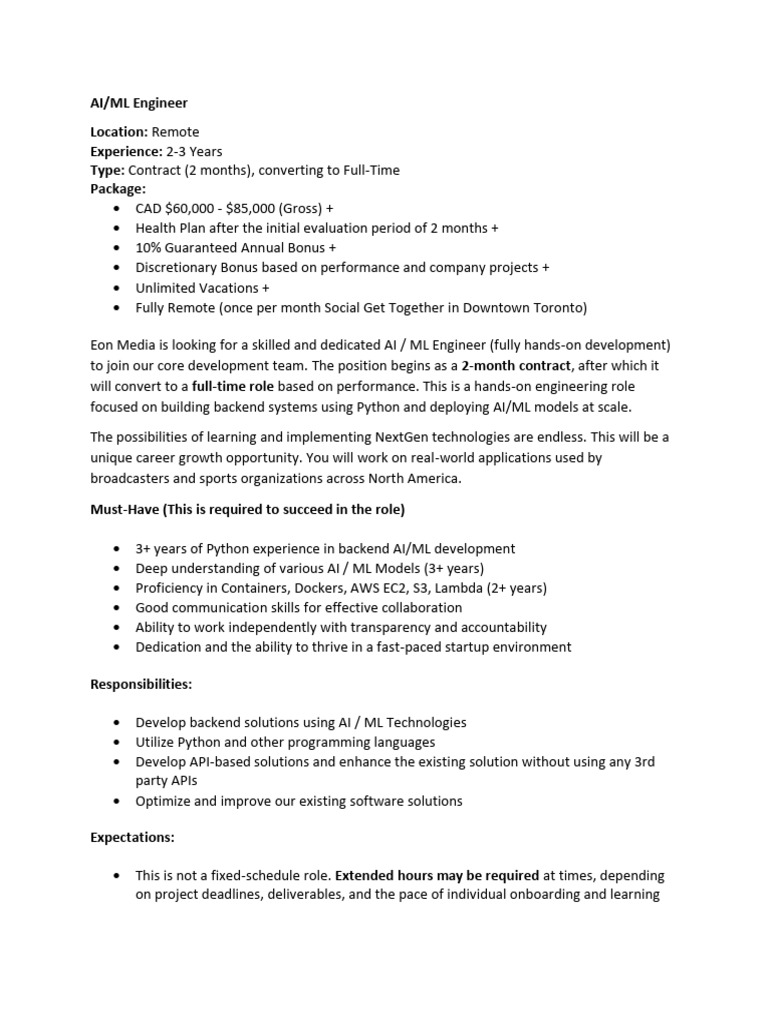 Eon Media - AI and ML Role (22nd May 2025) | PDF | Artificial ...