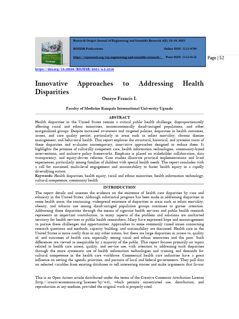 Innovative Solutions for Health Disparities | PDF | Health Equity ...
