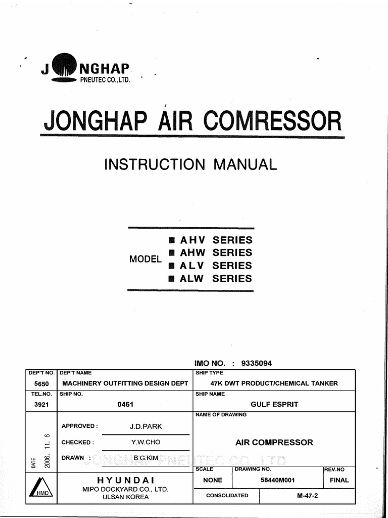 Jonghap AH/AL Series Compressor Manual | PDF | Valve | Bearing (Mechanical)