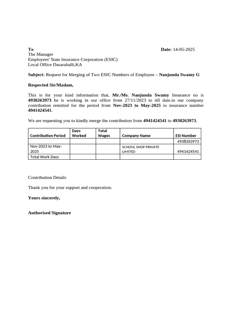 Contribution Period Days Worked Total Wages Company Name ESI Number | PDF