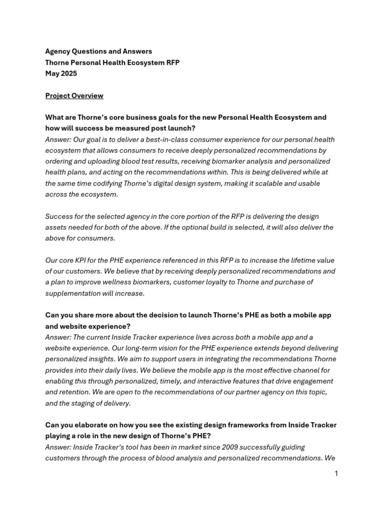 Thorne Personal Health Ecosystem RFP Insights | PDF | Usability | Web ...