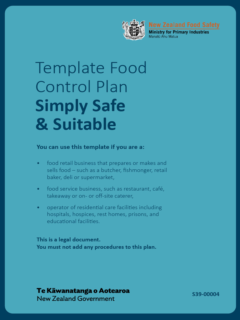 Food Control Plan Template for Businesses | PDF | Drinking Water | Water