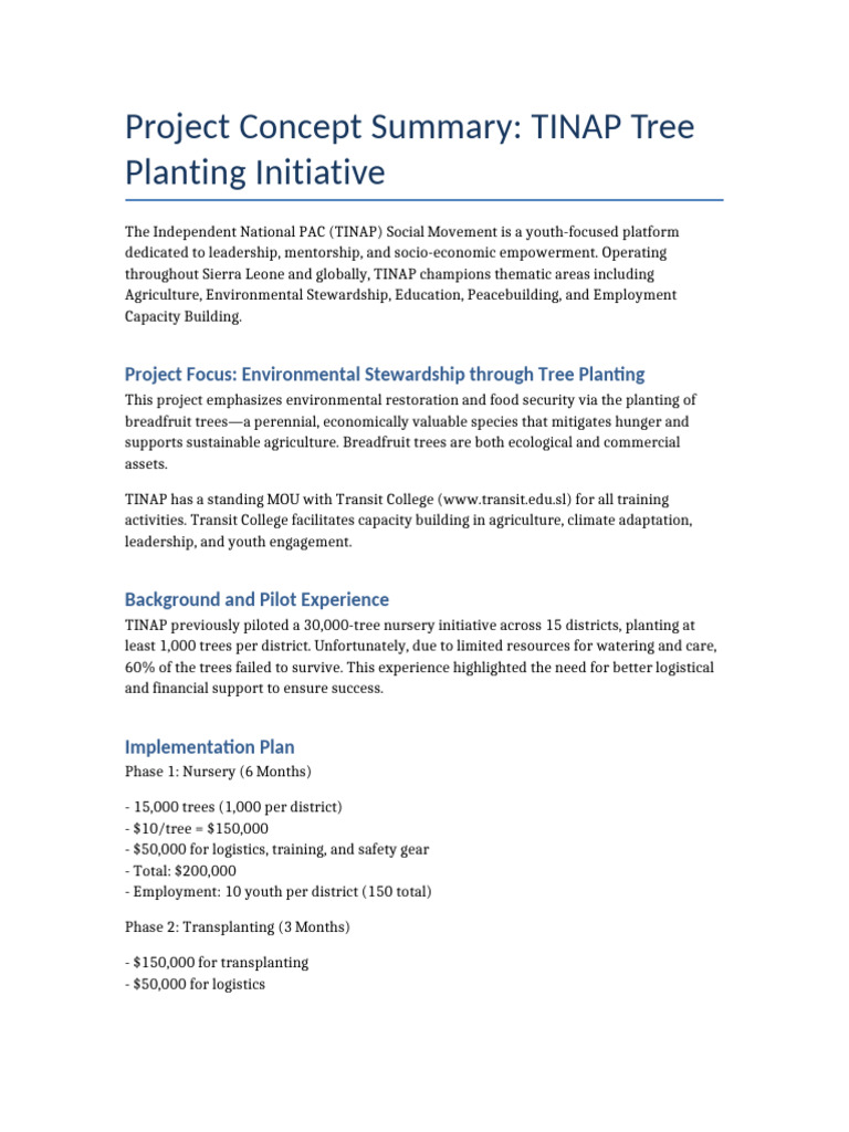 TINAP Tree Planting Proposal | PDF | Agriculture | Sustainability