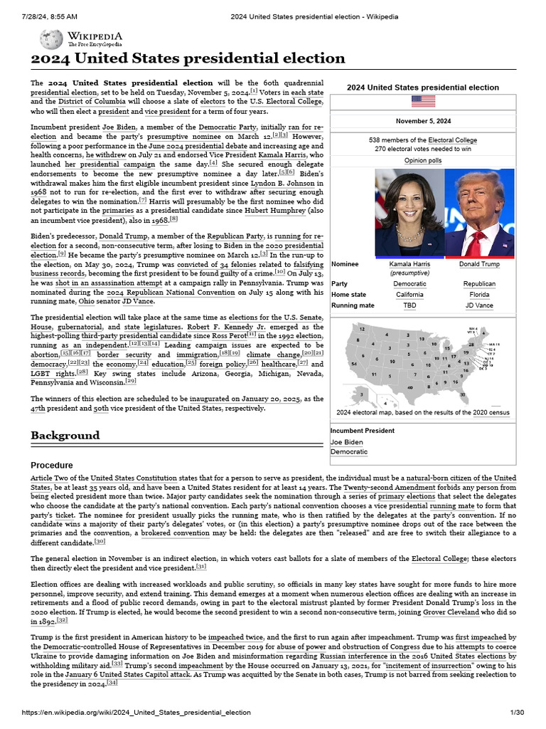 2024 United States Presidential Election - Wikipedia | PDF | United ...