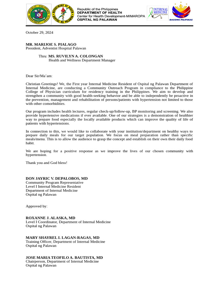 Community Letter For Collaboration With AHP | PDF