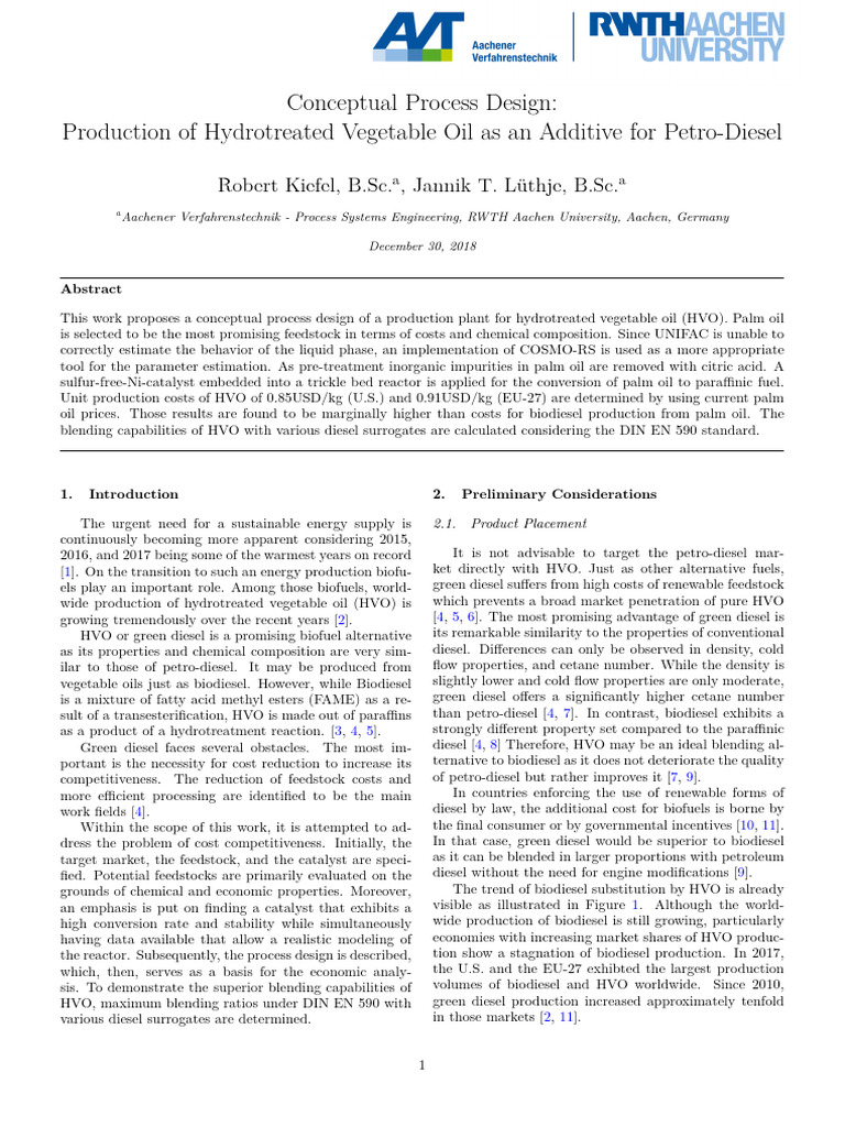 HVO Production Process Design | PDF | Biodiesel | Diesel Fuel