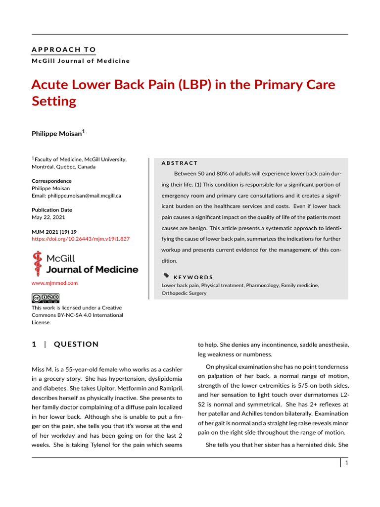 Acute Lower Back Pain Management Guide | PDF | Back Pain | Low Back Pain
