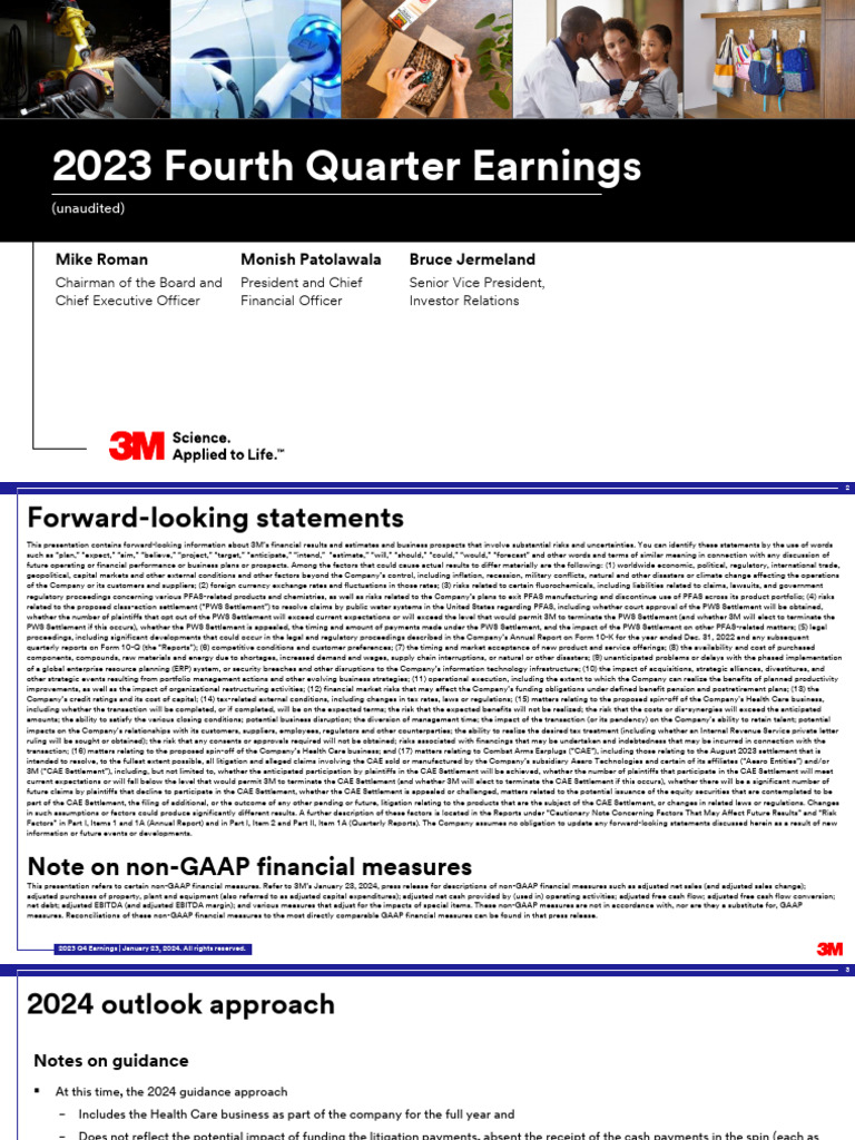 3M Q4 2023 Earnings Report Summary | PDF | Free Cash Flow | Risk