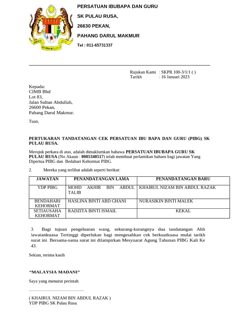 Pertukaran Tandatangan PIBG SK Pulau Rusa | PDF