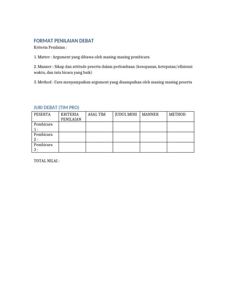 Format Penilaian Debat Mirip Pdf