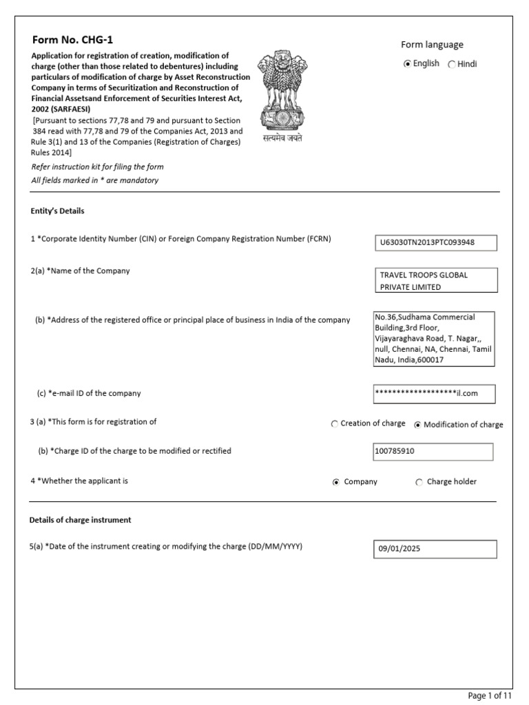 CHG-1 Charge Registration Form Guide | PDF | Mortgages | Business