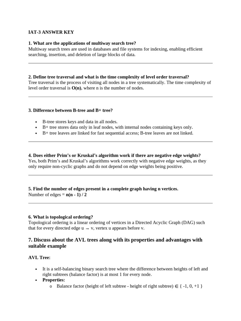 Iat3 Answer Key | PDF | Vertex (Graph Theory) | Algorithms And Data ...