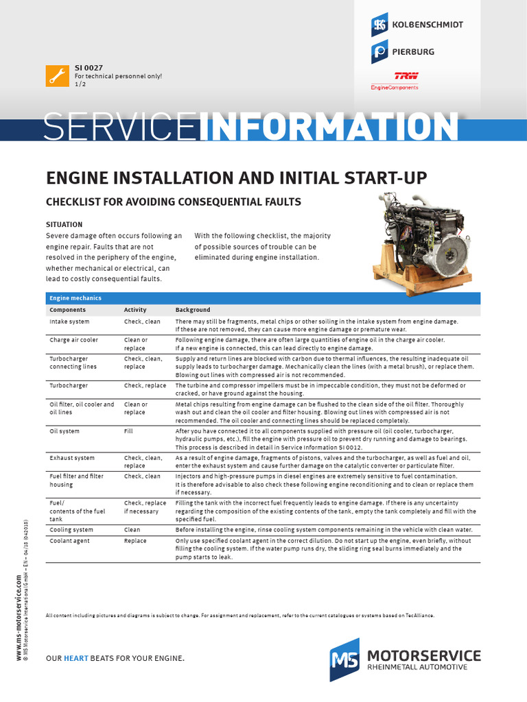Engine Installation Checklist for Technicians | PDF | Engines | Throttle