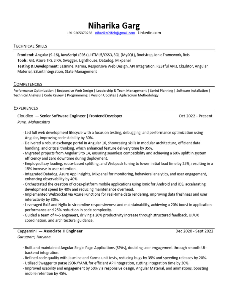 Niharika Garg: Frontend Developer Profile | PDF | Web Development ...