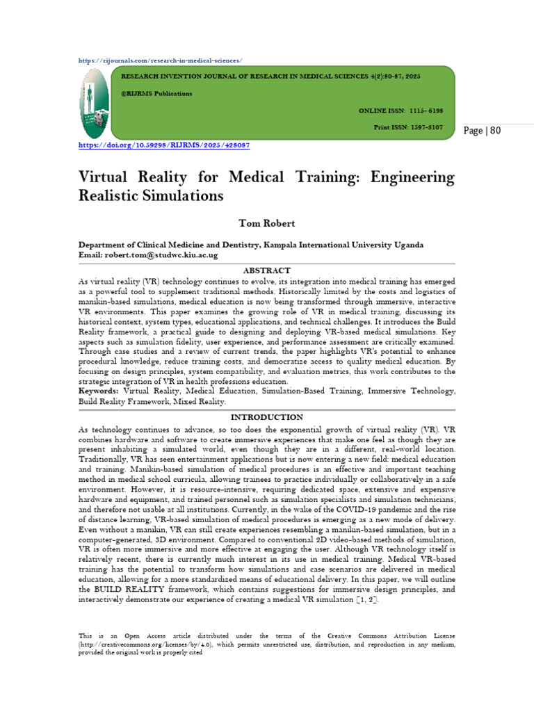 Virtual Reality For Medical Training: Engineering Realistic Simulations ...