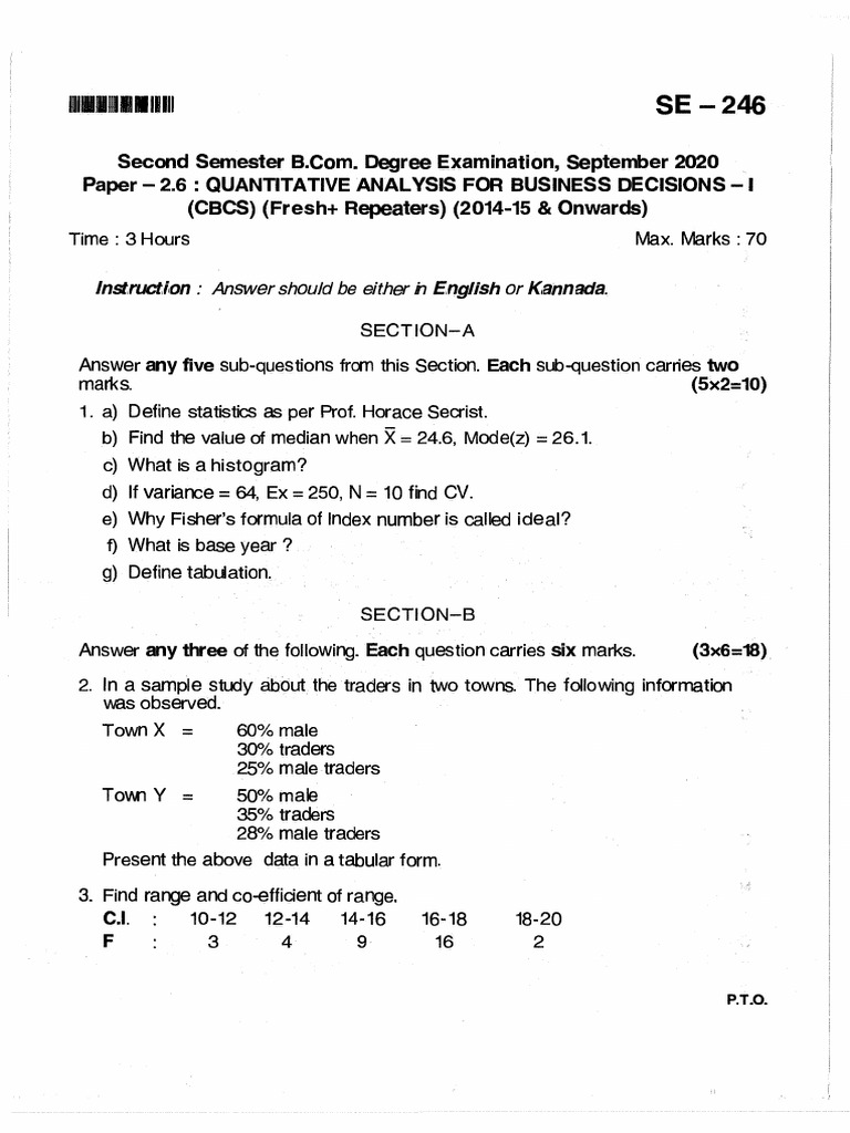 Quantitative Analysis Exam Paper | PDF | Mean | Statistics