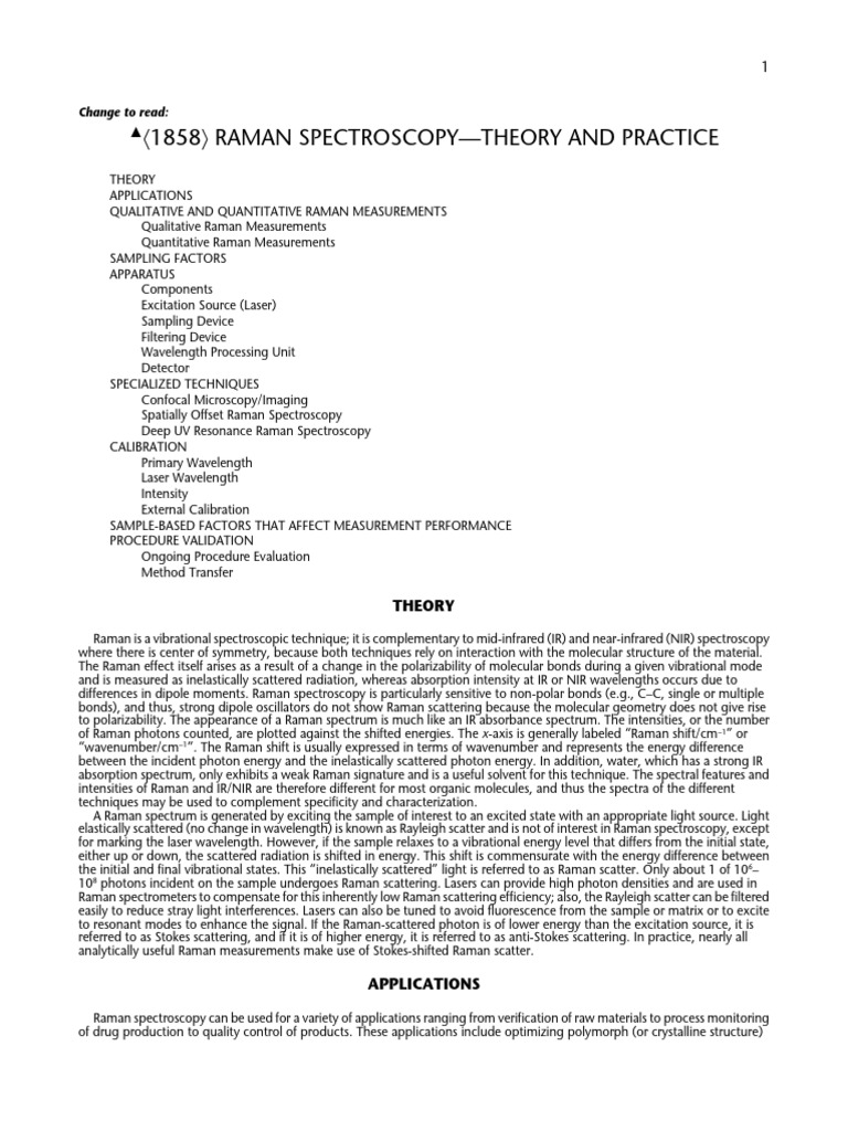 Raman Spectroscopy: Theory & Applications | PDF | Raman Spectroscopy ...