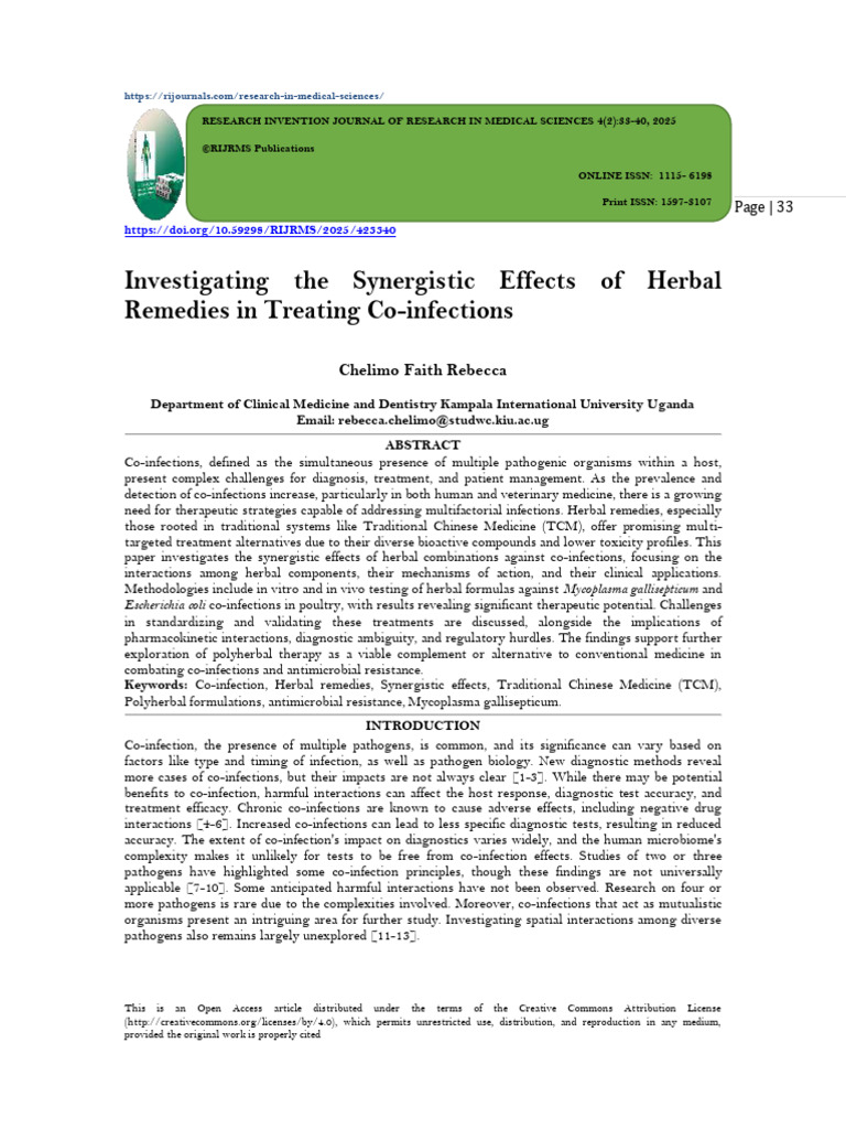Investigating The Synergistic Effects of Herbal Remedies in Treating Co ...