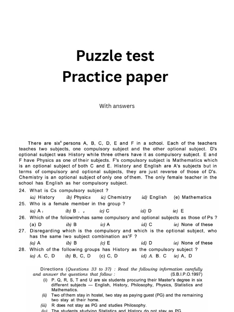 Puzzle Test Exercize With Answers | PDF
