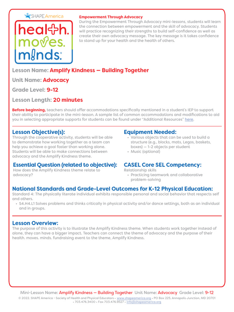 Mini Lessons - GR 9-12 Amplify Kindness-Building Together - AUG22 | PDF ...