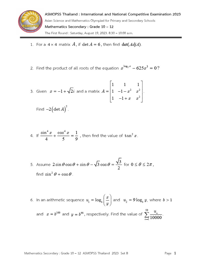 ASMOPSS 2023 Exam Solutions | PDF | Algebra | Mathematics