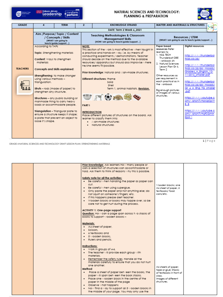 Grade 4 Science: Strengthening Materials | PDF | Lesson Plan | Paper