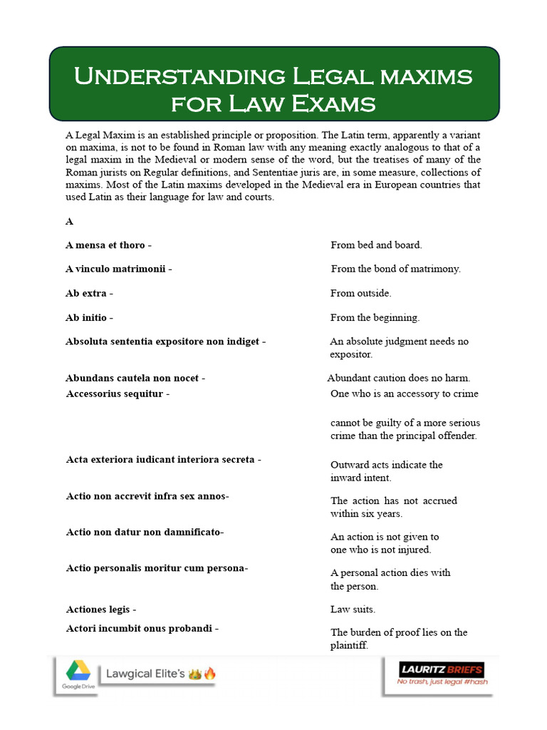 Key Legal Maxims for Exams | PDF | Common Law | Legal Concepts