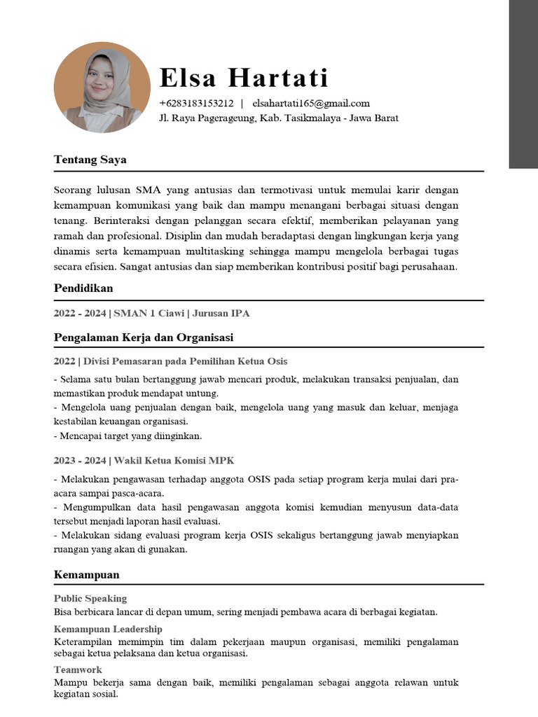 CV Elsa H Lulusan Baru | PDF