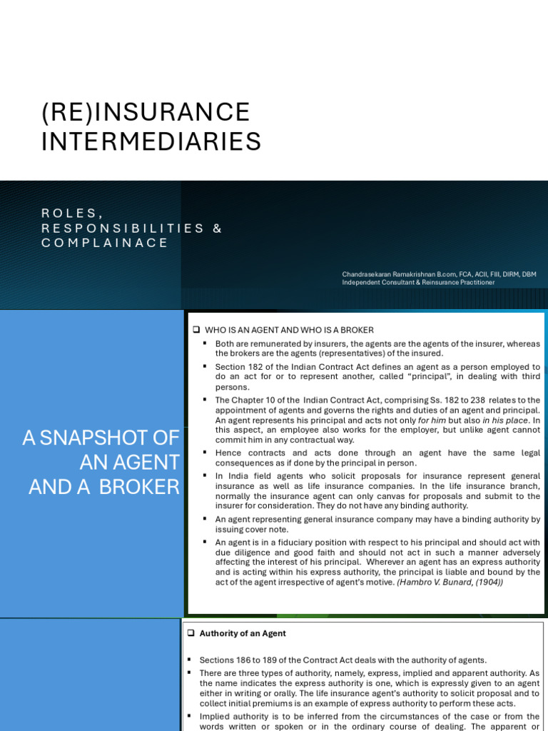Roles of Reinsurance Intermediaries | PDF | Law Of Agency | Reinsurance
