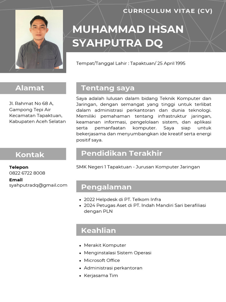 CV Muhammad Ihsan Syahtputra DQ | PDF