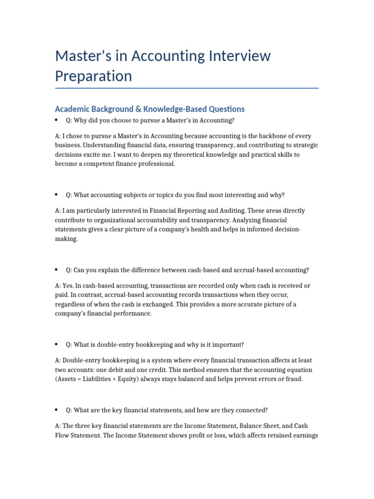 Masters in Accounting Interview Preparation | PDF | Debits And Credits ...