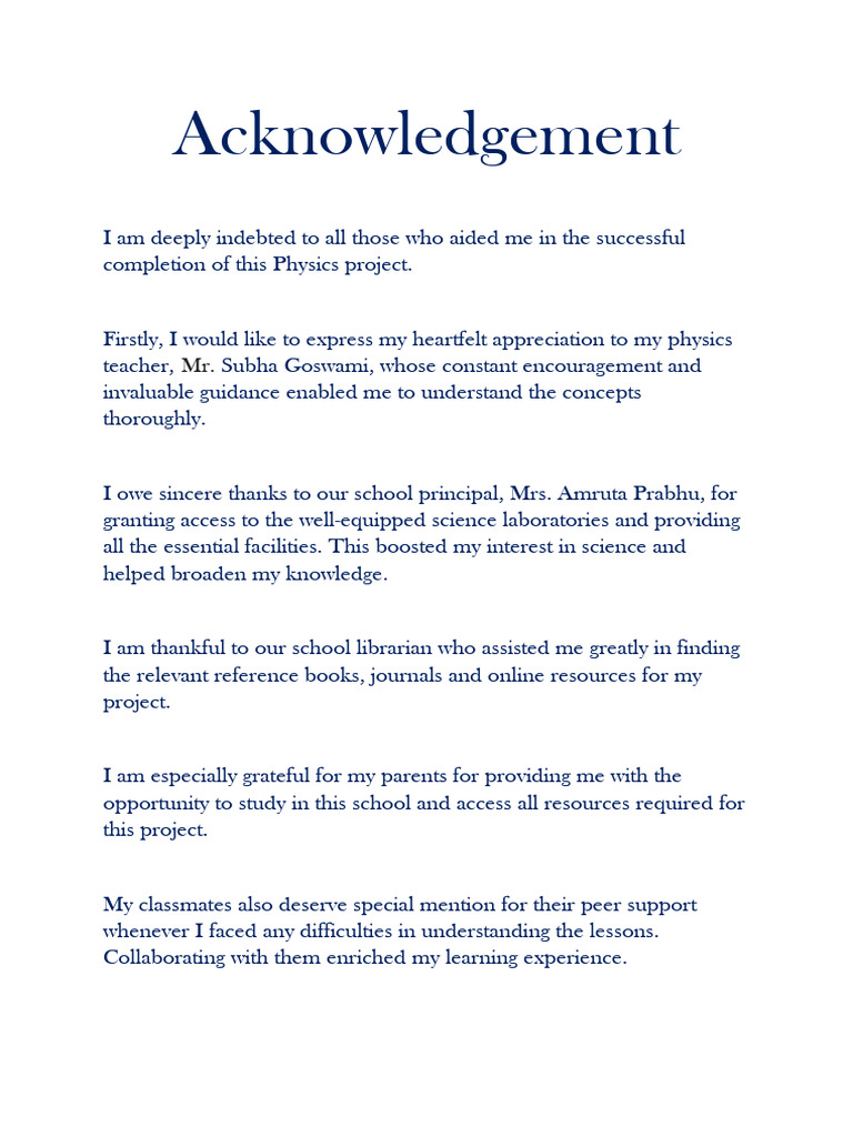 Acknowledgement for Physics Project | PDF