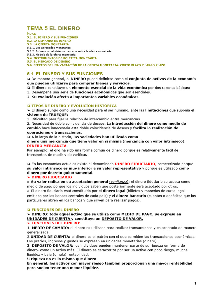 Funciones y Oferta del Dinero en Economía | PDF | La política monetaria ...