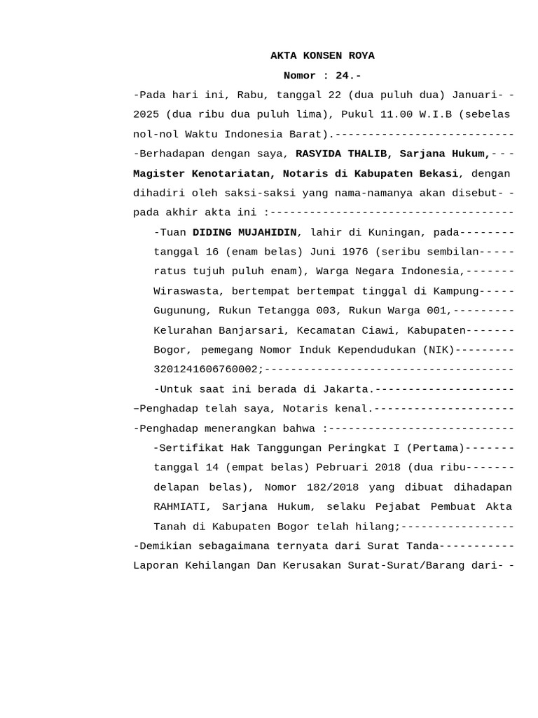 Akta Konsen Roya oleh Rasyida Thalib | PDF