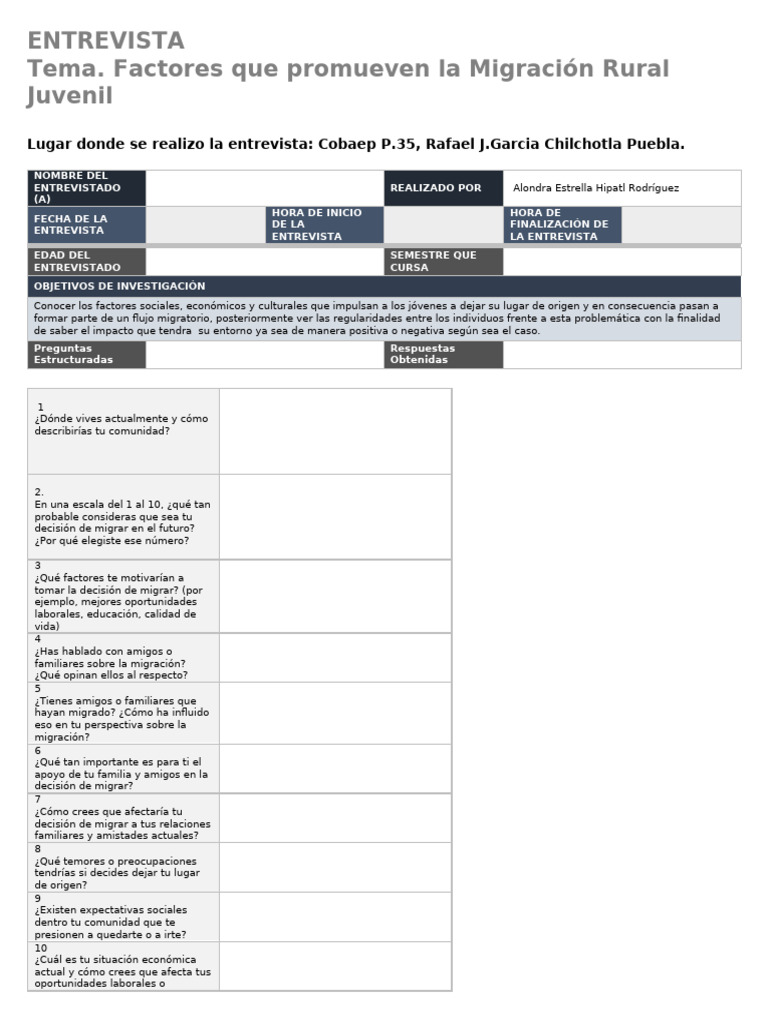 IC Brief Interview Form 27215 WORD - ES | PDF | Migración humana ...