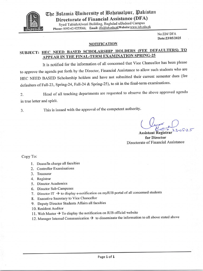 HEC Need-Based Scholarship Exam Notification | PDF