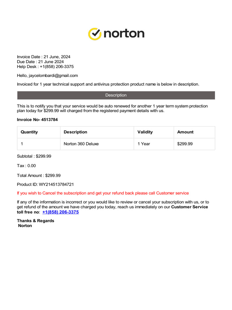 BillingN0rt0n Inv0ice3883748063 | PDF