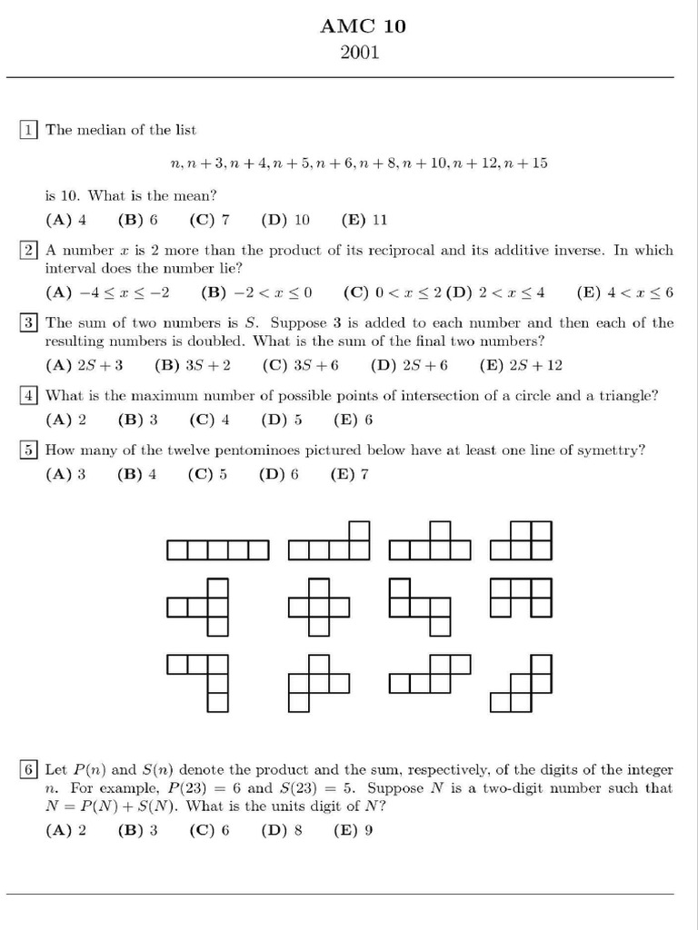 Amc10 2001 | PDF