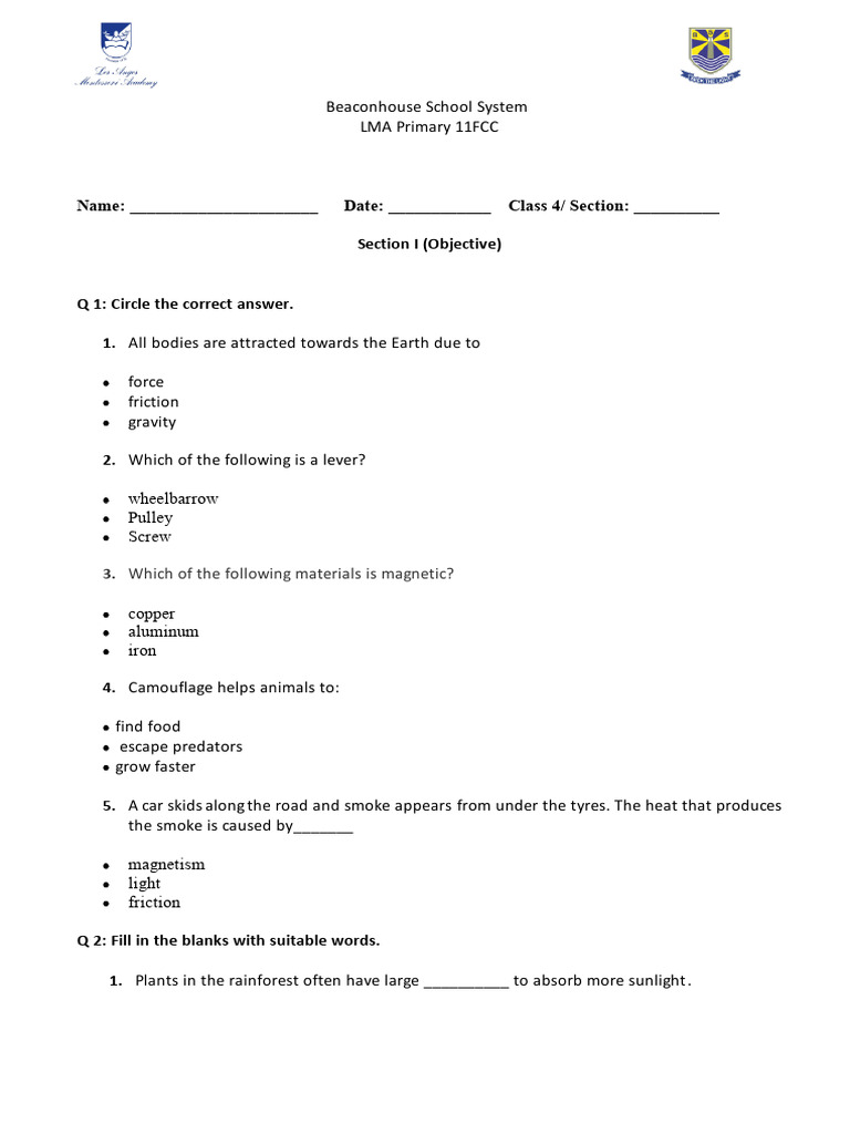 Grade 4 Science Assessment Worksheet | PDF | Water | Foods