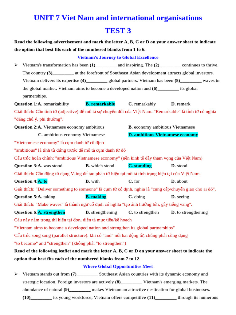 Unit 7 Grade 10 Test 3 Key | PDF