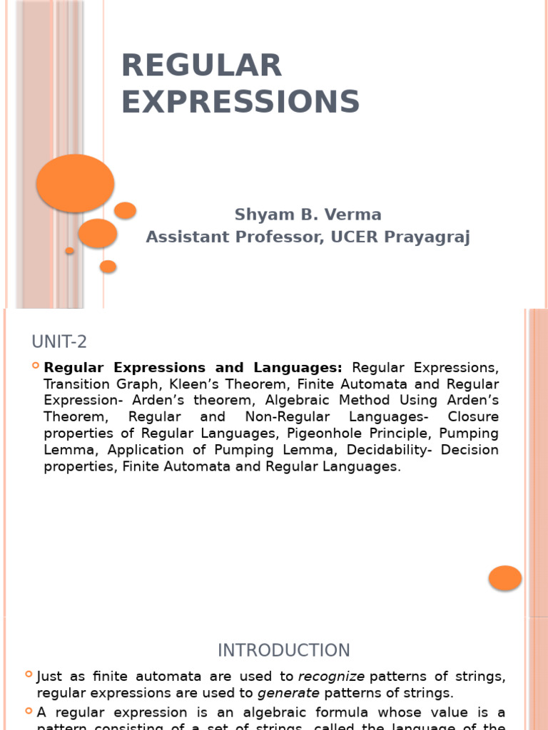 Unit-2. Regular Expressions and Languages-1 | PDF | Regular Expression ...