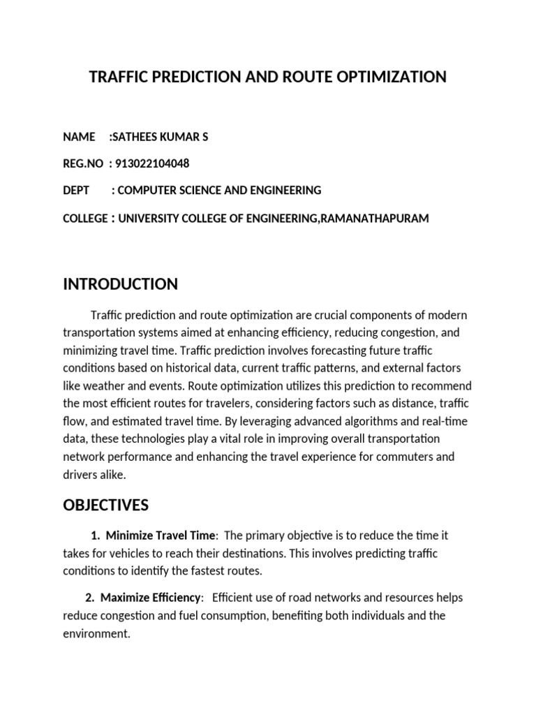 Traffic Prediction and Route Optimization | PDF | Traffic | Machine ...