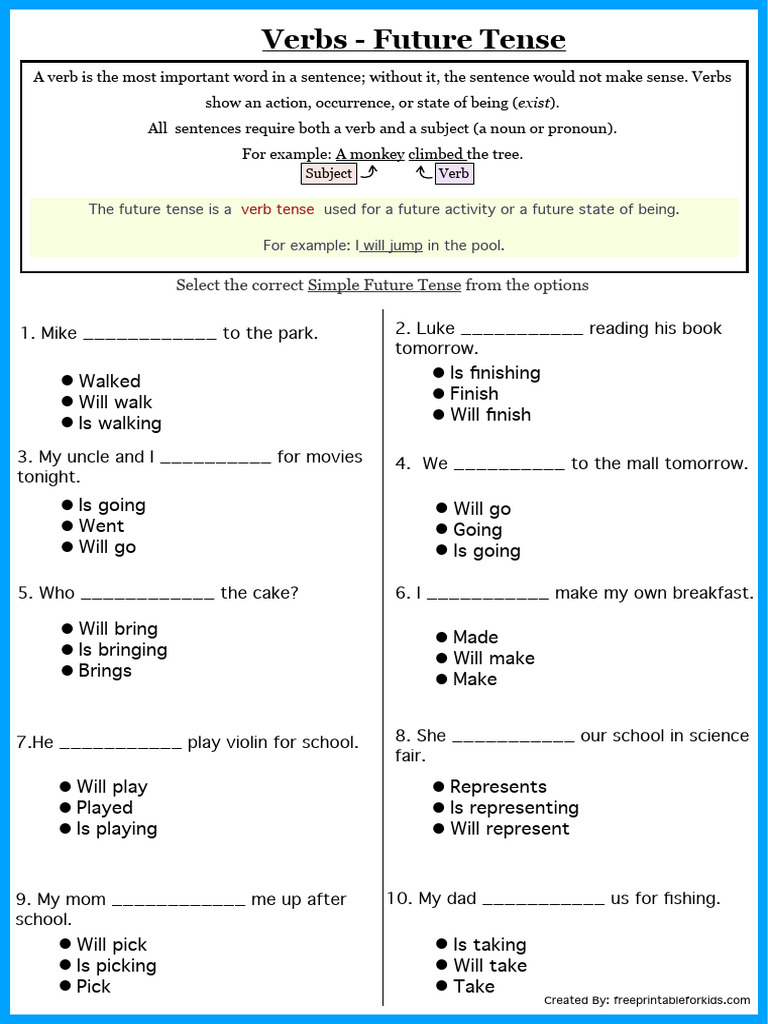Simple Future Tense Verb Practice Sheet 2 | PDF | Verb | Subject (Grammar)