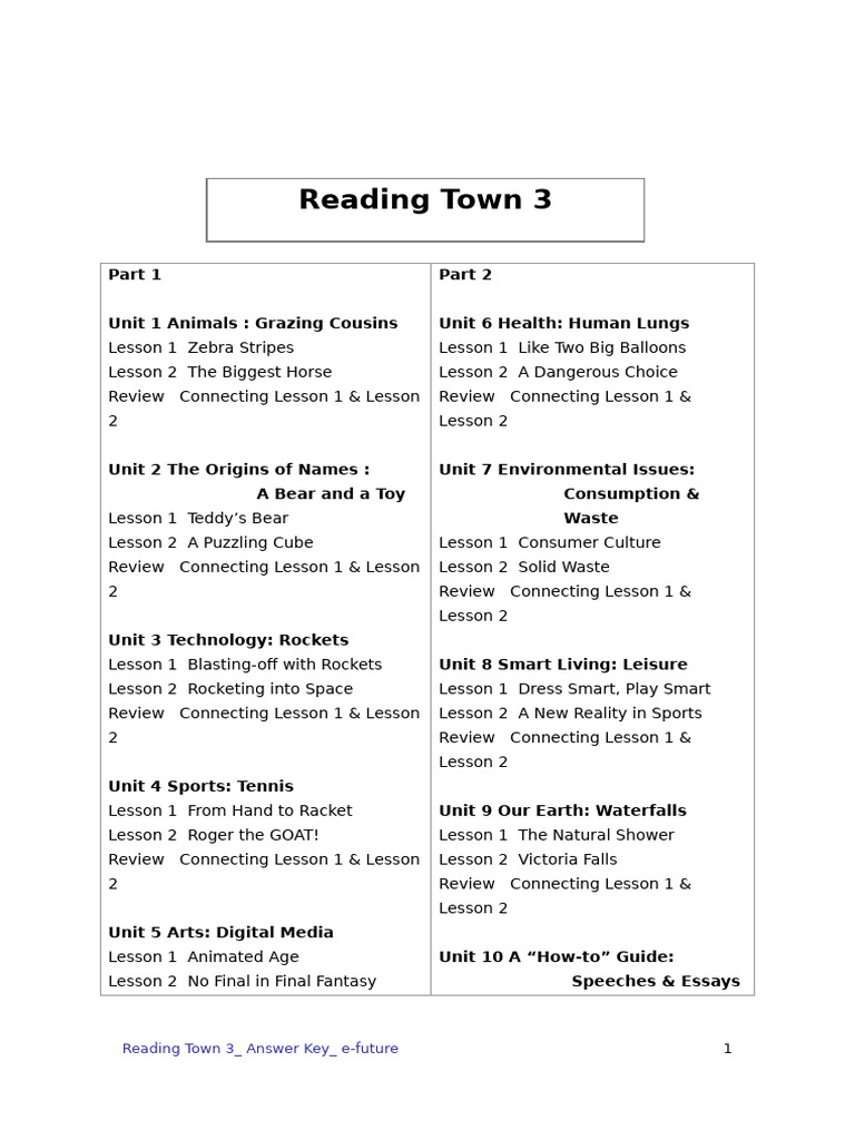Reading Town 3 Answer Key | PDF | Rocket | Lung