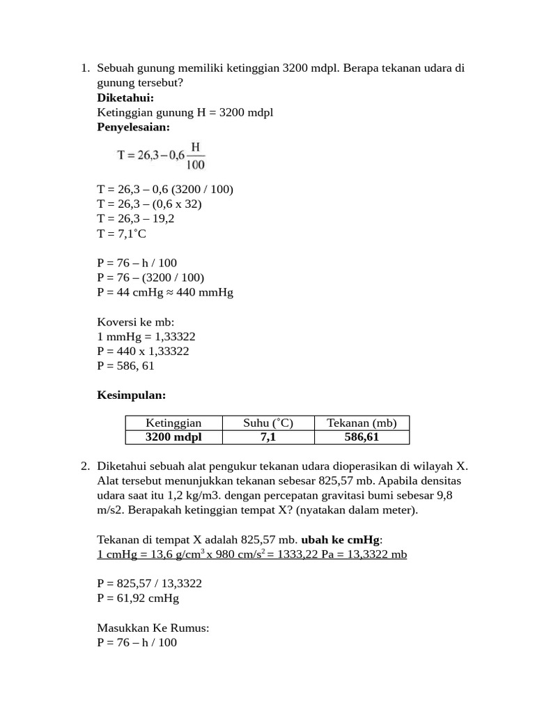 Ketinggian dan Tekanan Udara MDPL | PDF