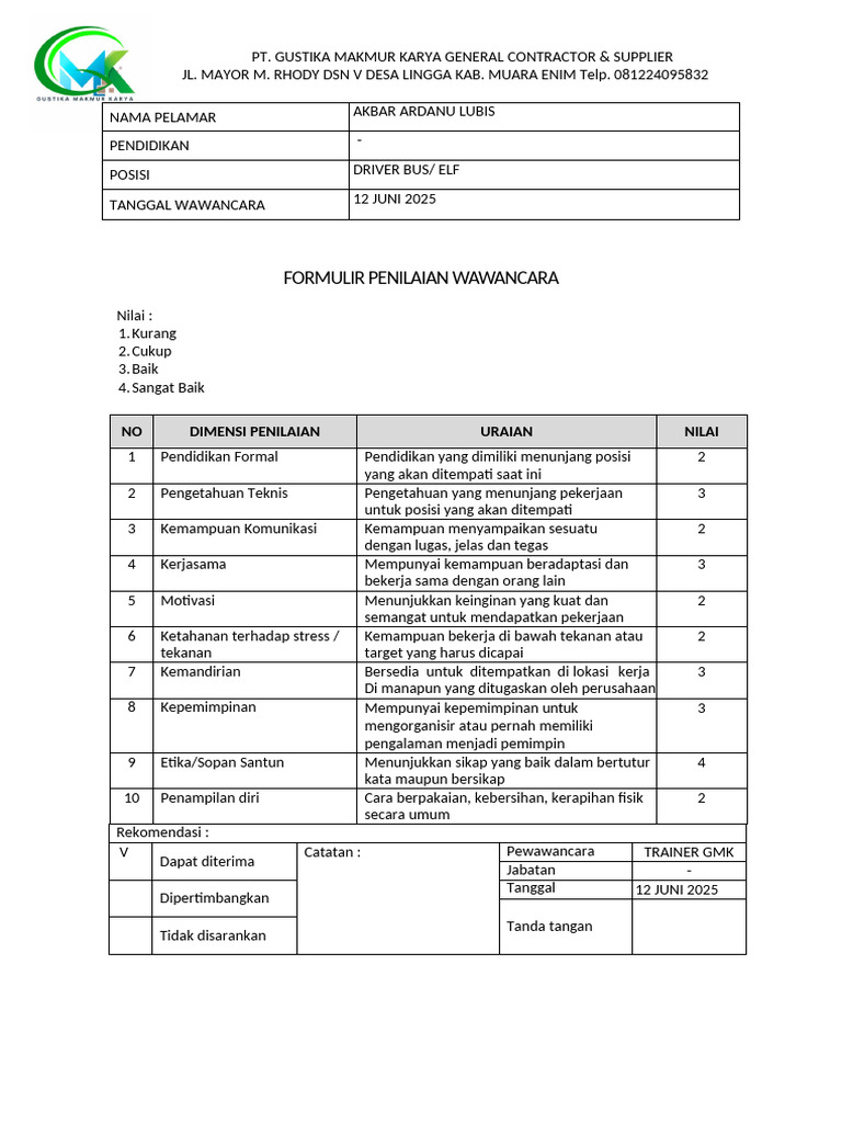 Hasil Wawancara Akbar Lubis untuk Driver | PDF